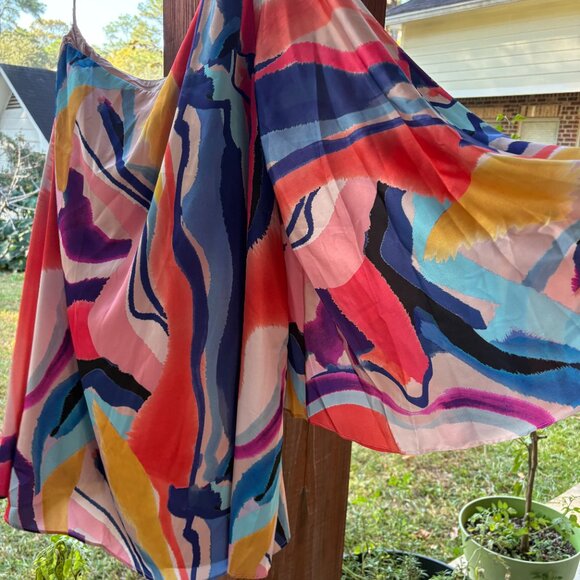 NWT Colorful Satin One-Shoulder Mini Dress Size XL BHLDN by Anthropologie - Picture 2 of 3